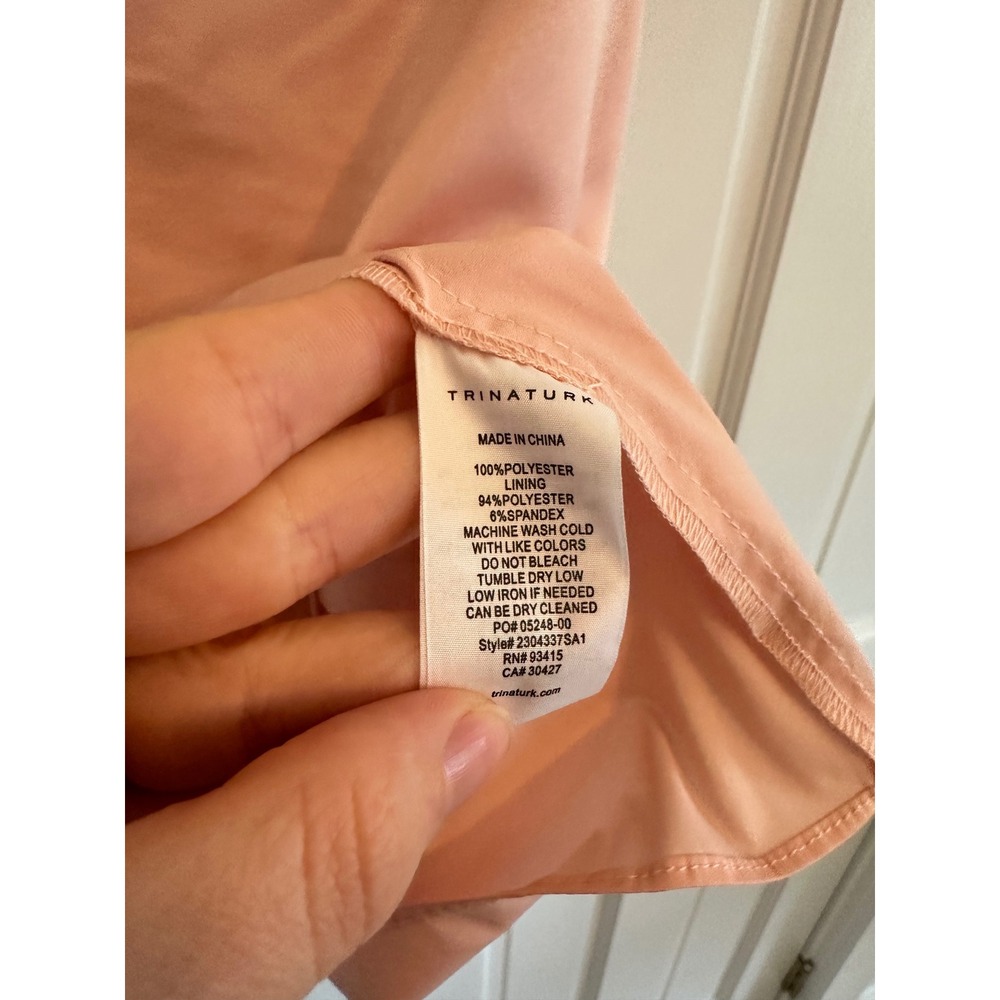 Trina Turk Pink Satin Blouson Cocktail Dress V-Back Short Sleeve Mini Size 8 NEW - Picture 6 of 6